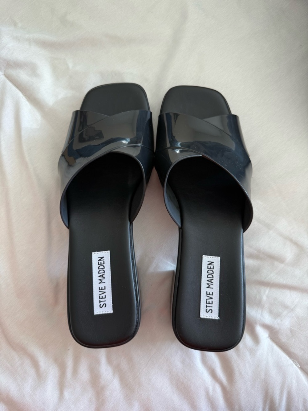 Steve Madden Glossy Black Slide Platform Shoes